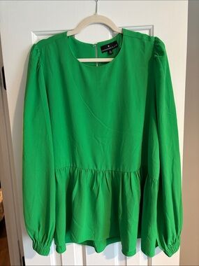 Pomander Place Bright Green Long-Sleeve Peplum Blouse by Tuckernuck!